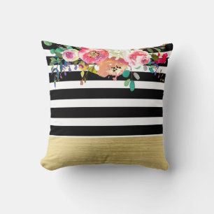 Svart Vitt Guld Modern Blommig Glam Chic Glamour Kudde