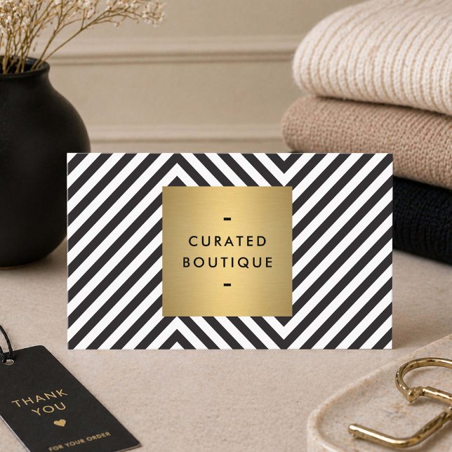Svart Vitt Guld Modern Butik Brand Visitkort (Skapare uppladdad)