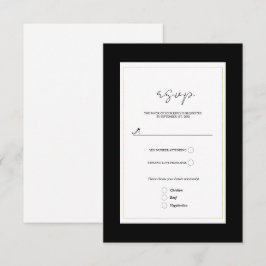 Svart Vitt Guld Modern Minimal Bröllop RSVP OSA Kort