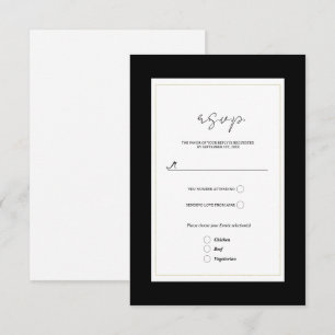 Svart Vitt Guld Modern Minimal Bröllop RSVP OSA Kort