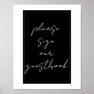 Svart Vitt Guld Modern Minimal Gästbokssköld Poster