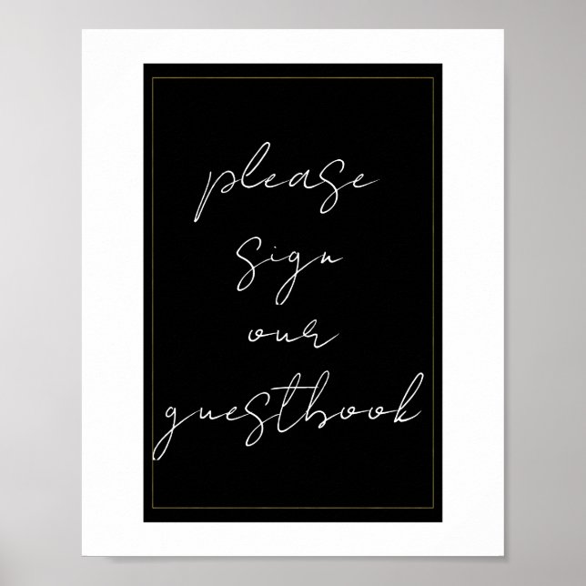 Svart Vitt Guld Modern Minimal Gästbokssköld Poster (Framsidan)