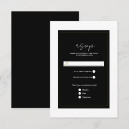 Svart Vitt Guld Modern Minimalistisk Bröllop RSVP OSA Kort