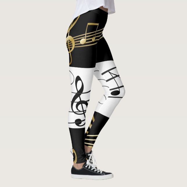 Svart Vitt Guld Musik Noter Leggings (Höger)