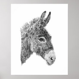 Svart Vitt Handritad Åsna Punktillism Djur Poster