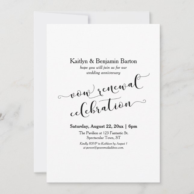 Svart Vitt Högtidsfirande Årsdag Förnyelse Av Löft Inbjudningar (Framsida)