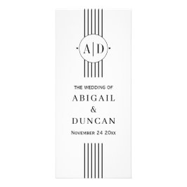 Svart, vitt initialer och rand bröllopsprogram reklamkort