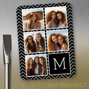 Svart Vitt Instagram 5 Foto Collage Monogram Magnet