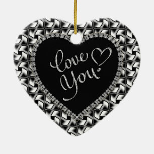 Svart Vitt Kärlek Du Valentine-ornament Julgransprydnad Keramik