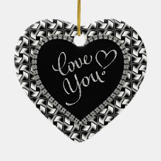 Svart Vitt Kärlek Du Valentine-ornament Julgransprydnad Keramik (Baksidan)