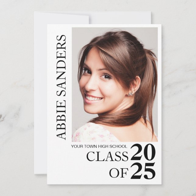 Svart Vitt Klass 2025 Examen Foto  Inbjudningar (Framsida)