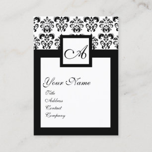 SVART VITT KLASSISK DAMASK SQUARE MONOGRAM VISITKORT