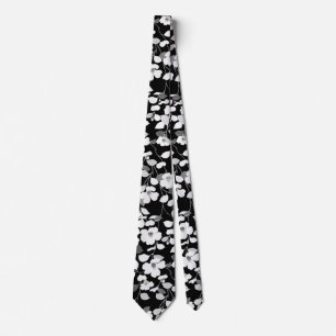 SVART VITT KMELLIAS, LÖV, FOLIAGE, Mörk Blommigt Slips