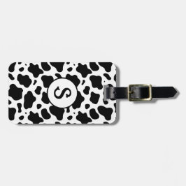 Svart Vitt Ko Tryck Monogram Bagagebricka