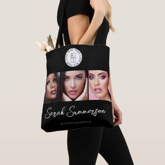 Svart Vitt Logotyp 3 Foto Makeup Studio Tygkasse (Närbild)