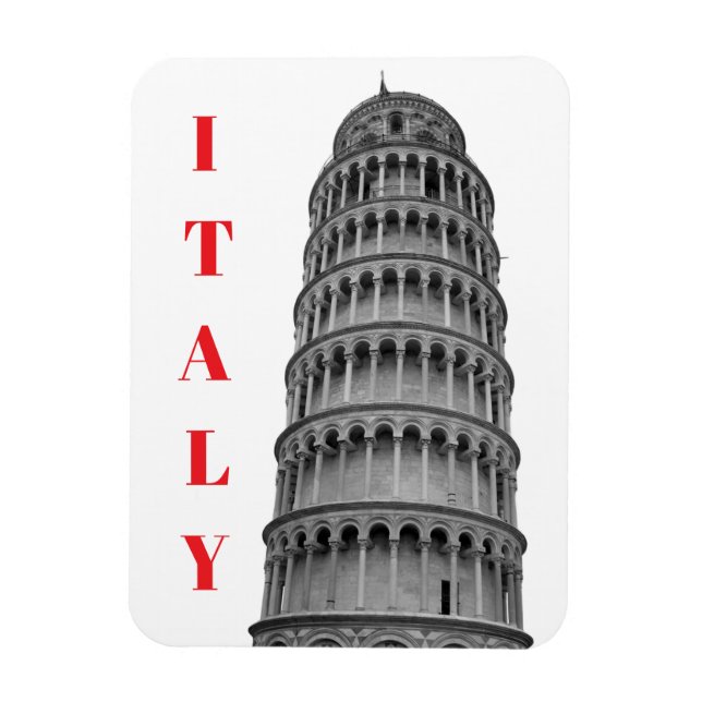 Svart Vitt Lutande Tornet i Pisa Italien Magnet (Vertikal)