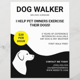 Svart & Vitt Med Gul Hund Design - Hundpromenerare Reklamblad