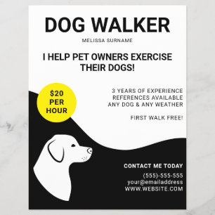 Svart & Vitt Med Gul Hund Design - Hundpromenerare Reklamblad