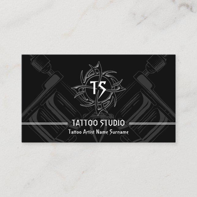 Svart Vitt Minimal Modern Tatueringstudio Visitkort (Framsida)