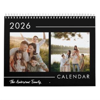 Svart & Vitt Minimalistisk Modern Familjefoto 2026 Kalender