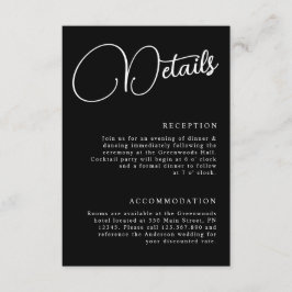 Svart & Vitt Minimalistisk Skript Detaljer Bröllop Tilläggskort