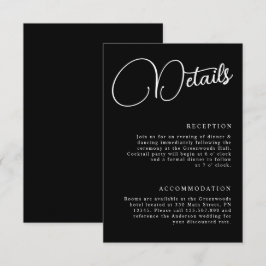 Svart & Vitt Minimalistisk Skript Detaljer Bröllop Tilläggskort