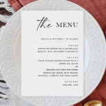 Svart & Vitt Minimalistiskt Bröllop | Elegant Form Meny<br><div class="desc">Skapa en tidlös ton på din mottagning med detta eleganta svarta och vita menykort för bröllop, med en minimalistisk layout med chic script och serif-typografi. Perfekt för moderna, formella eller svarta band-bröllop, presenterar denna rena design dina rätter i ett klassiskt, lättläst format. Helt anpassningsbart med era namn, datum och menyval,...</div>