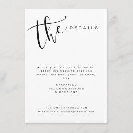 Svart Vitt Modern Enkel Skrift Bröllopsdetaljer Tilläggskort