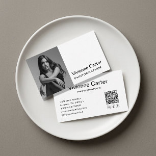 Svart Vitt Modern Social Ikon QR-kod Fotografi Visitkort