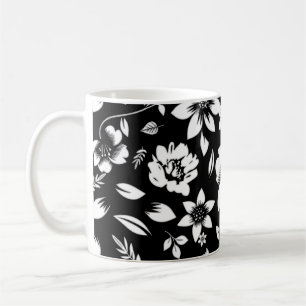 Svart Vitt Modernt Blommande Löv som Blåser Kaffemugg