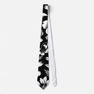 Svart Vitt Modernt Blommor Blad som blåser Slips