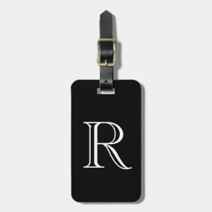 Svart Vitt Monogram Initialer Anpassat Namn Presen Bagagebricka