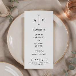 Svart Vitt Monogram Minimal Bröllopsprogram