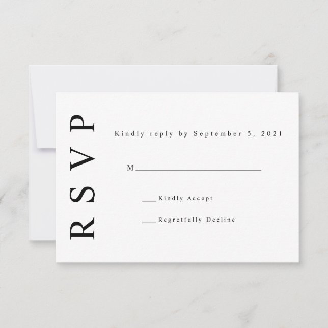 Svart Vitt Monogram Minimalistisk Bröllops-RSVP-Ko OSA Kort (Framsida)