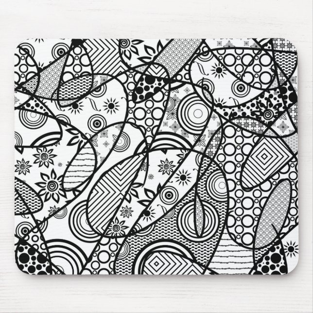 Svart & Vitt Mönster Patchwork 01 Musmatta (Framsidan)