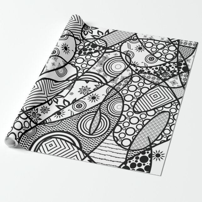 Svart & Vitt Mönster Patchwork 01 Presentpapper (Utrullad)