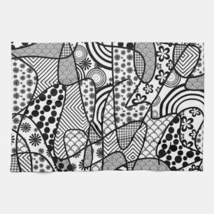 Svart & Vitt Mönster Patchwork 02 Kökshandduk