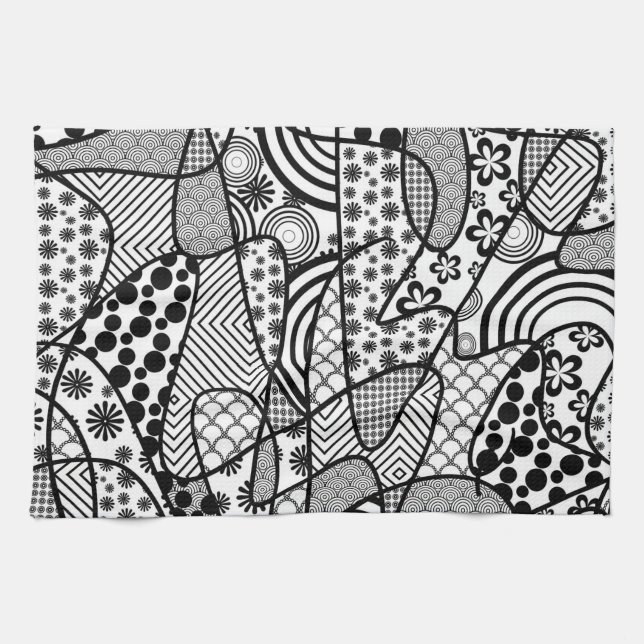 Svart & Vitt Mönster Patchwork 02 Kökshandduk (Horisontell)