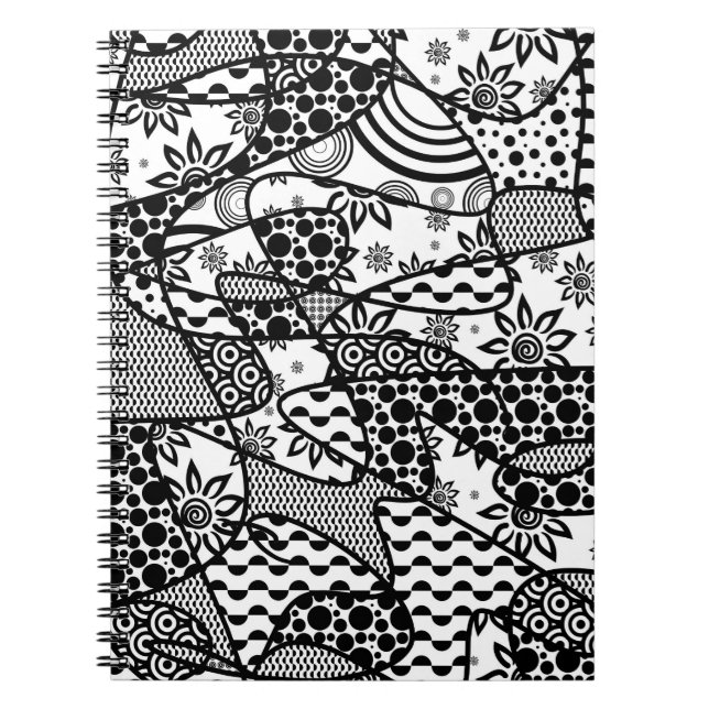 Svart & Vitt Mönster Patchwork 03 Anteckningsbok (Framsidan)