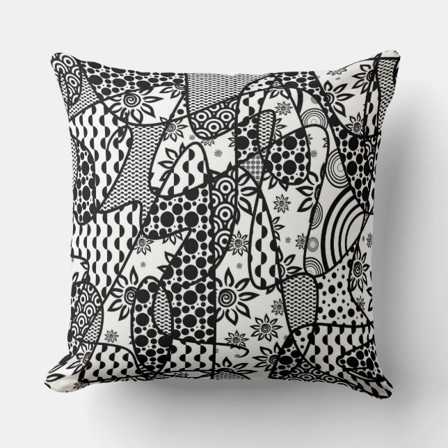 Svart & Vitt Mönster Patchwork 03 Kudde (Framsida)