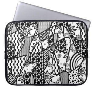 Svart & Vitt Mönster Patchwork 03 Laptop Sleeve