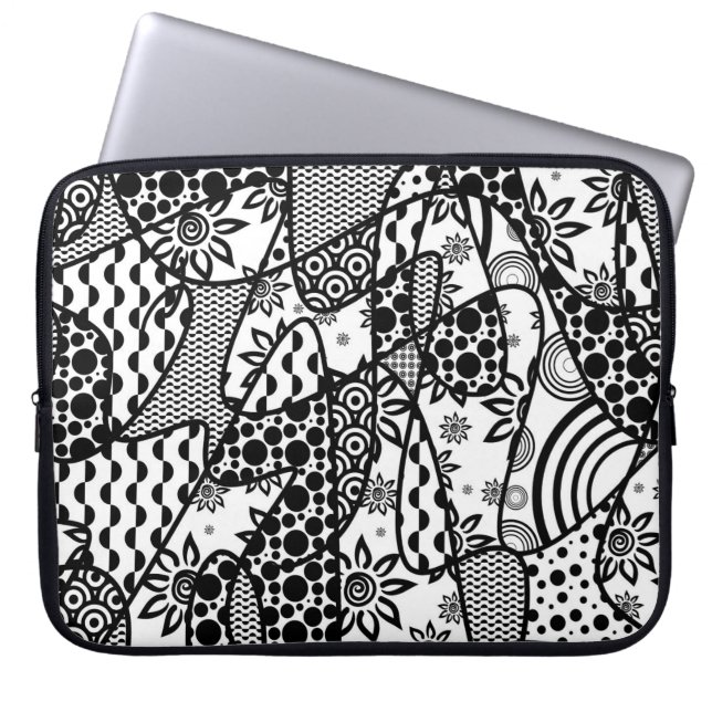 Svart & Vitt Mönster Patchwork 03 Laptop Sleeve (Framsidan)
