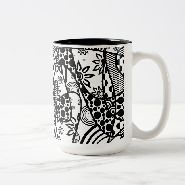 Svart & Vitt Mönster Patchwork 03 Två-Tonad Mugg (Höger)