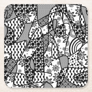 Svart & Vitt Mönster Patchwork 03 Underlägg Papper Kvadrat