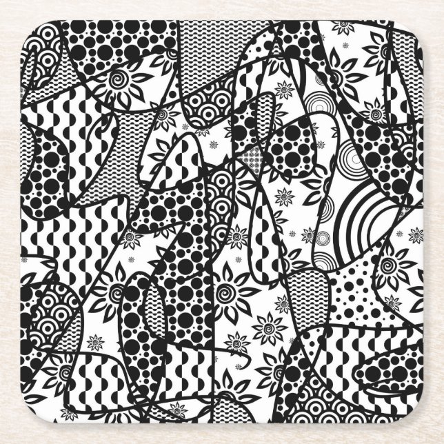 Svart & Vitt Mönster Patchwork 03 Underlägg Papper Kvadrat (Framsidan)