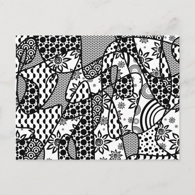 Svart & Vitt Mönster Patchwork 03 Vykort (Framsida)