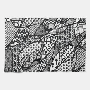 Svart & Vitt Mönster Patchwork 05 Kökshandduk