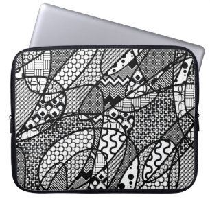 Svart & Vitt Mönster Patchwork 05 Laptop Sleeve