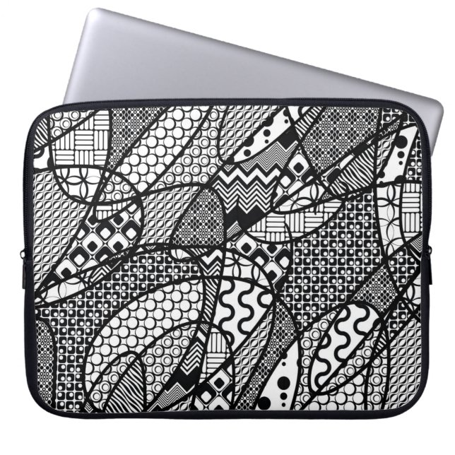 Svart & Vitt Mönster Patchwork 05 Laptop Sleeve (Framsidan)