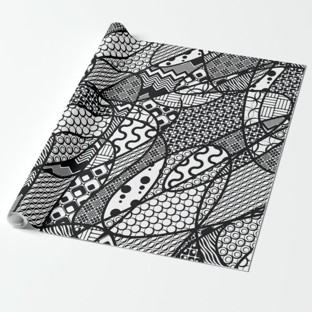 Svart & Vitt Mönster Patchwork 05 Presentpapper (Utrullad)